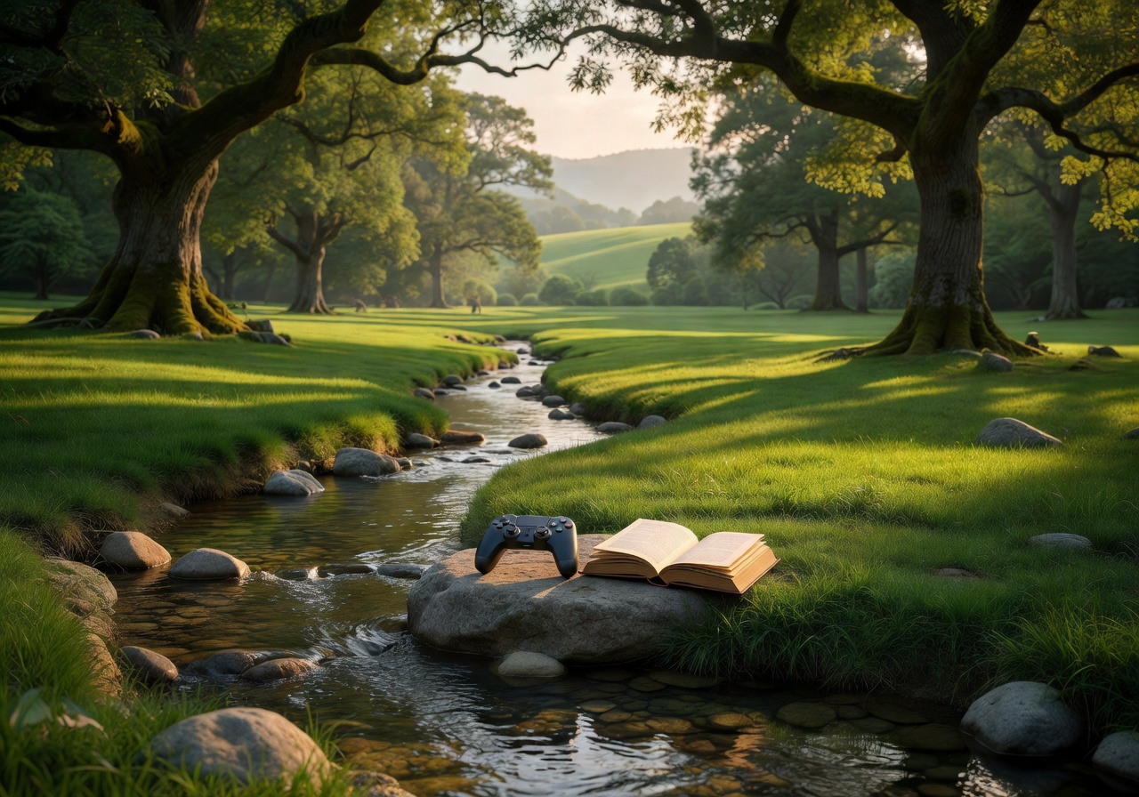 Calm nature scene representing gaming and life balance