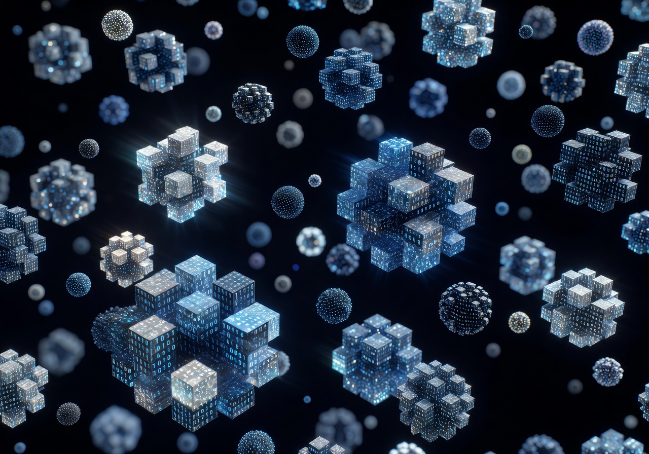 Digital binary particles representing browser cookies