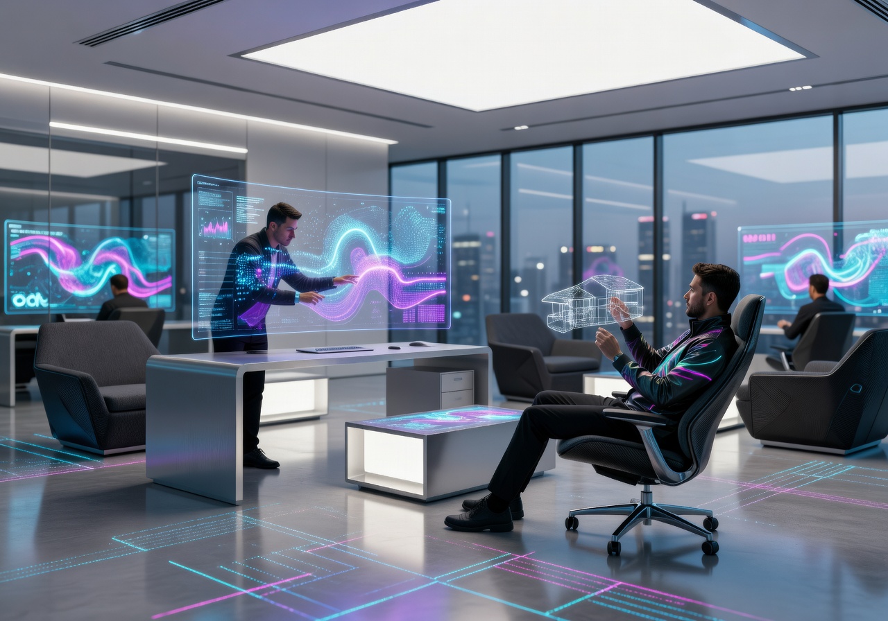 Futuristic workspace representing Funhideoutpulse developers
